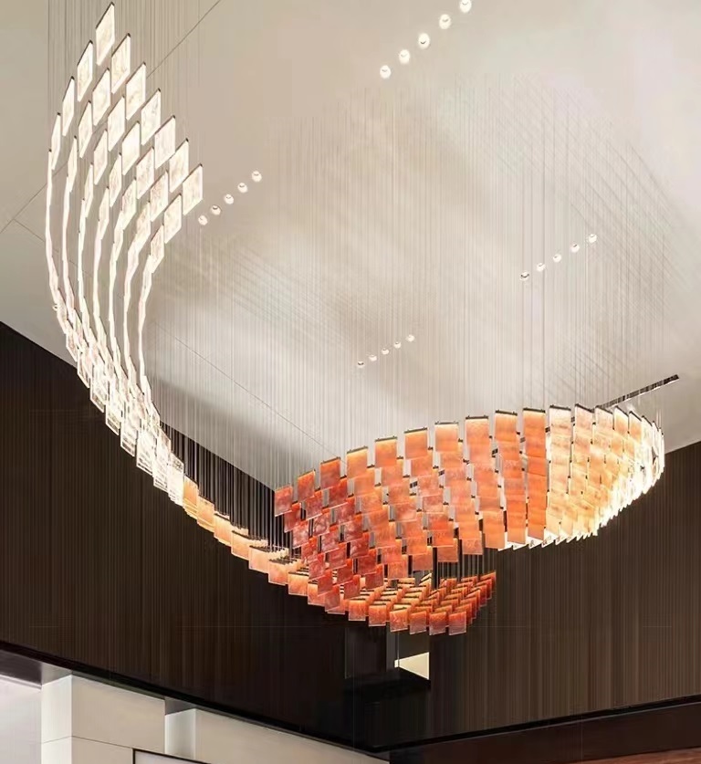 Dutti LED Non-standard Modern Chandelier Wave Glass Large Pendant Ceiling lighting OEM custom for Showroom 